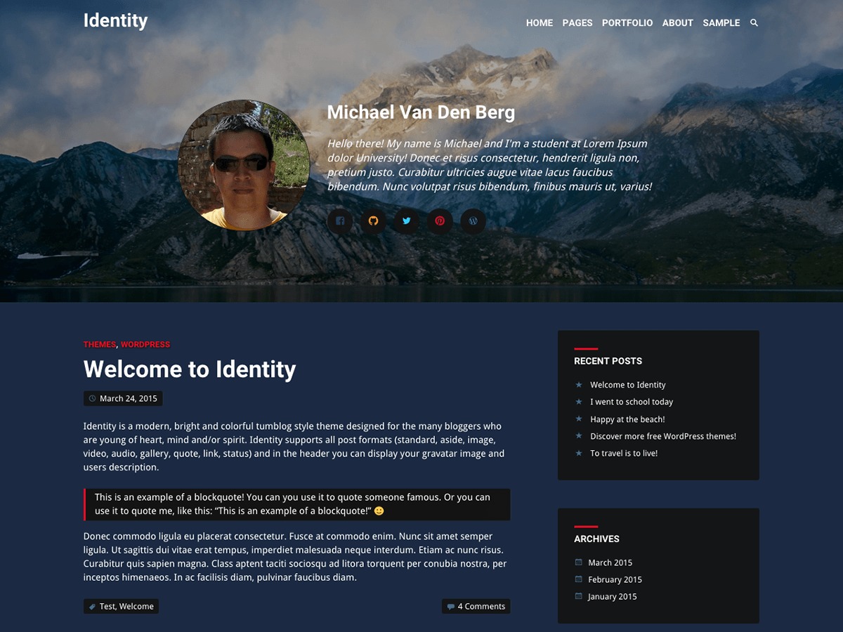 Identity template WordPress free