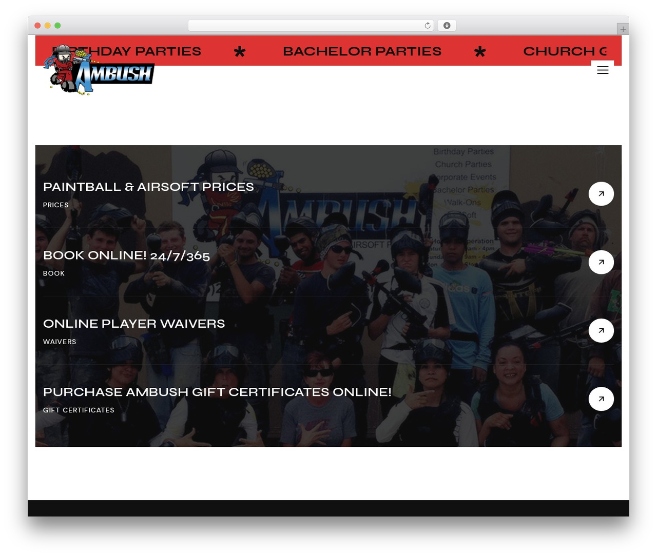 Evanto WordPress theme - ambushpaintballpark.com