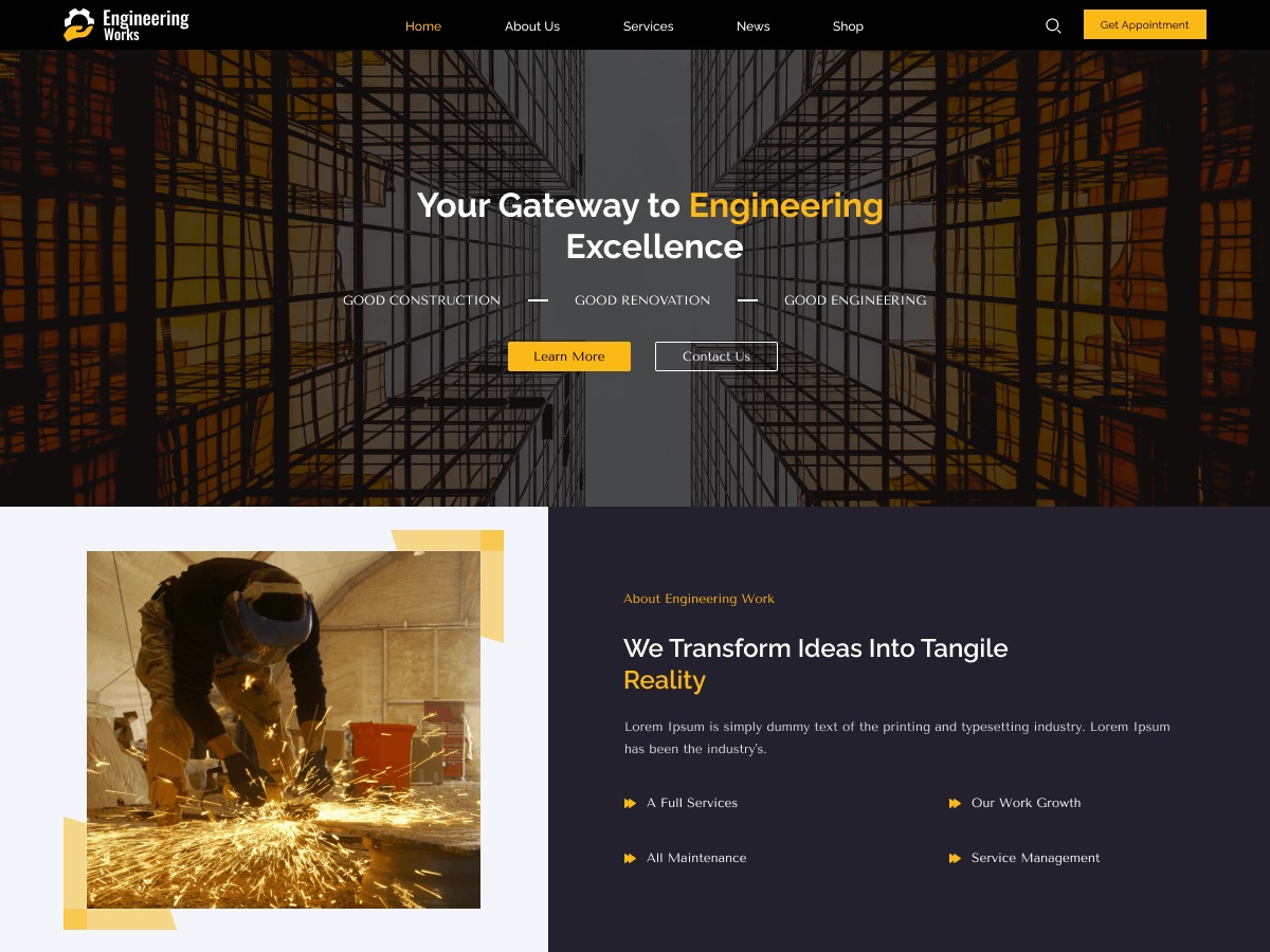 Construction Engineer WordPress theme by asterthemes