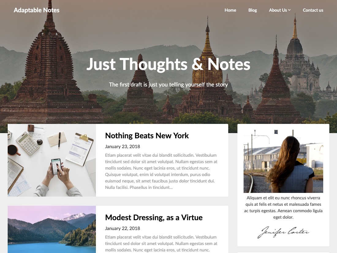 Adaptable Notes WordPress blog theme