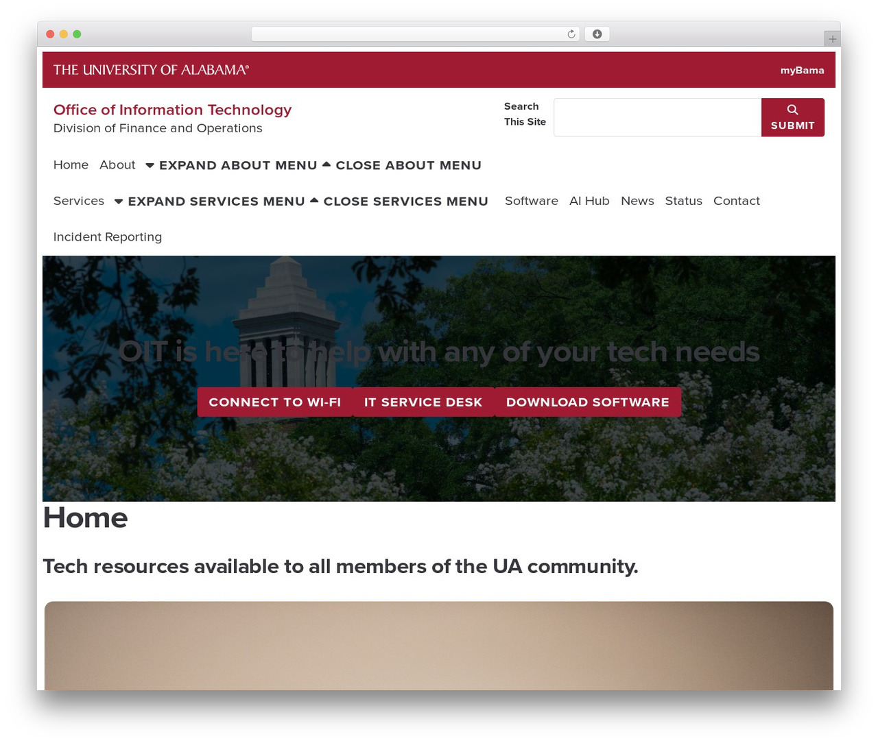 WordPress website theme UA Theme - oit.ua.edu