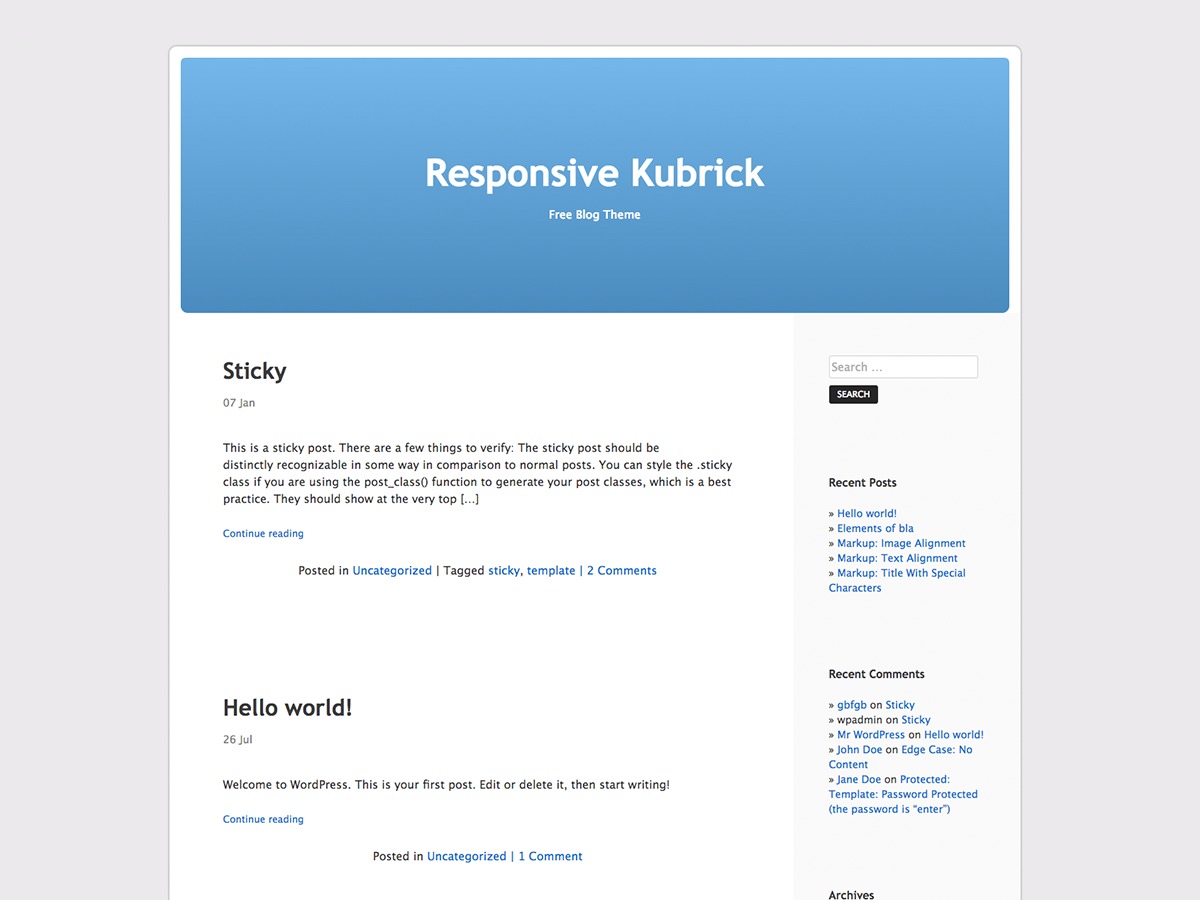 Responsive Kubrick free WordPress theme