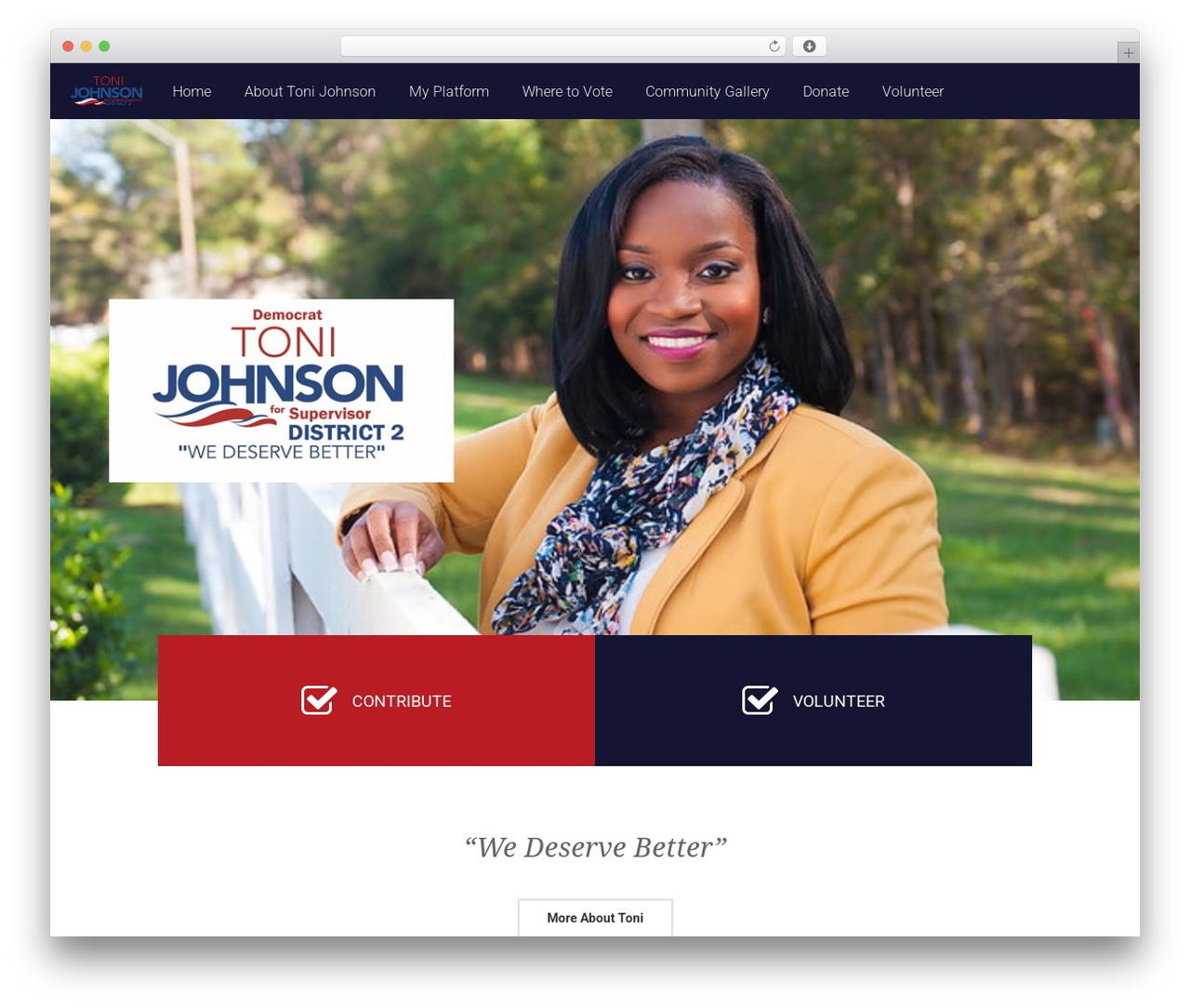 FrontRunner WordPress website theme - votetonijohnson.com FrontRunner WordPress website theme - votetonijohnson.com