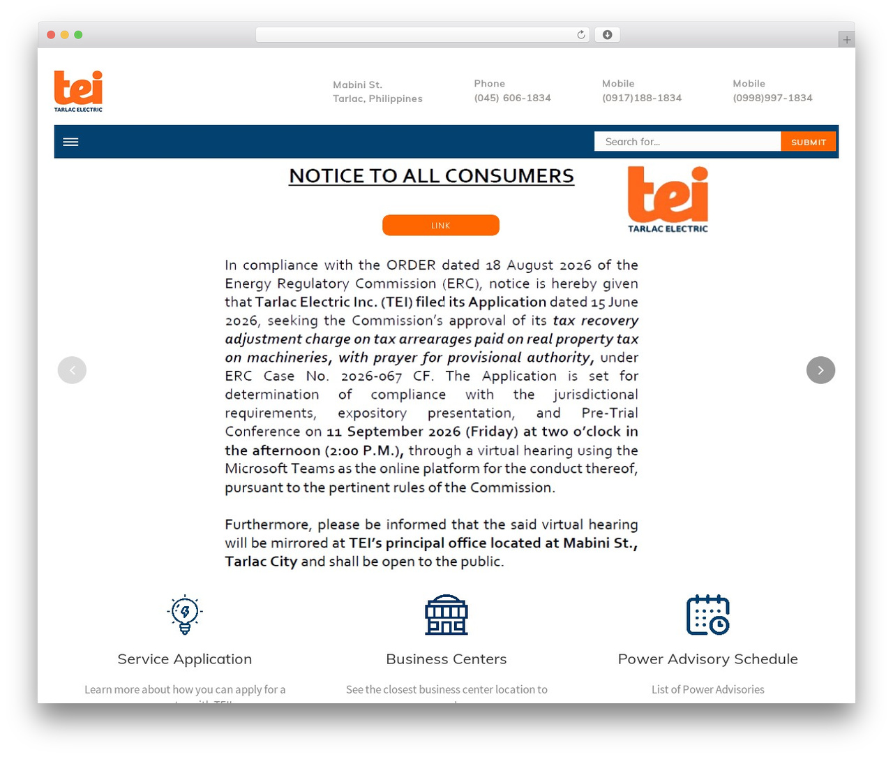 Windfall WordPress theme design - tarlacelectric.com