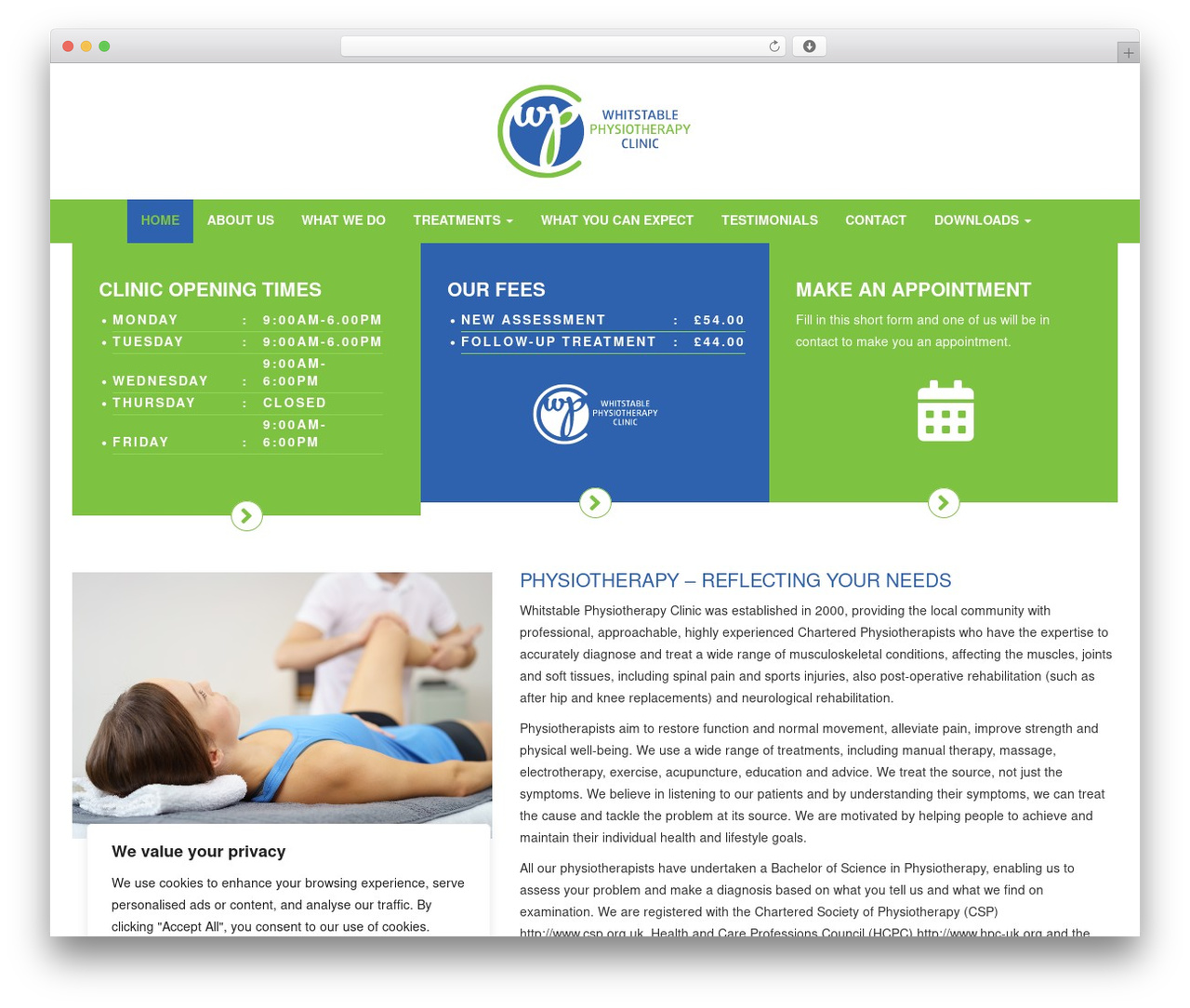Physio theme WordPress - whitstablephysio.co.uk