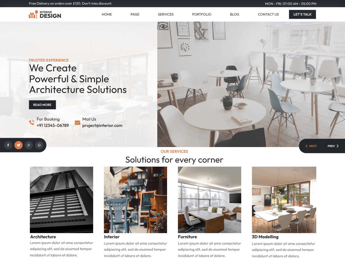 Home Interior Designer WordPress portfolio theme