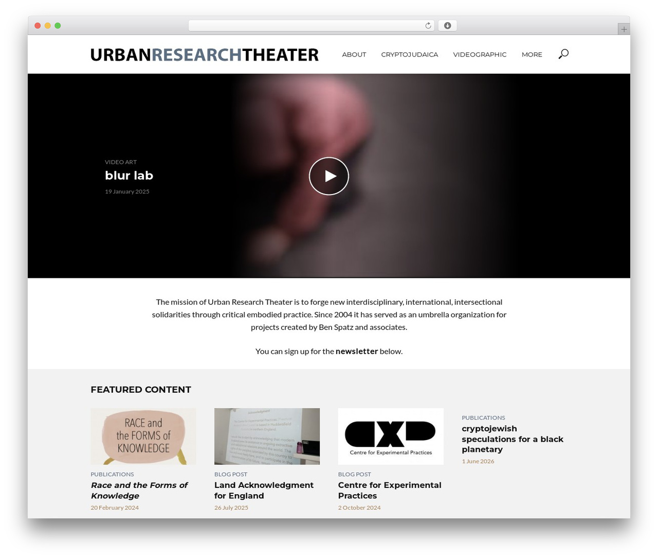 WordPress theme Vlog - urbanresearchtheater.com
