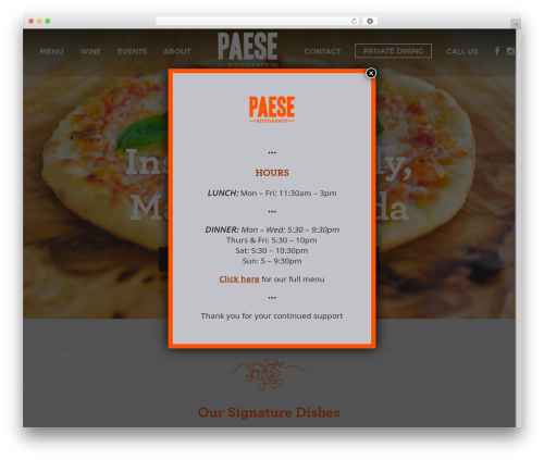 Lambda best restaurant WordPress theme - paeseristorante.com