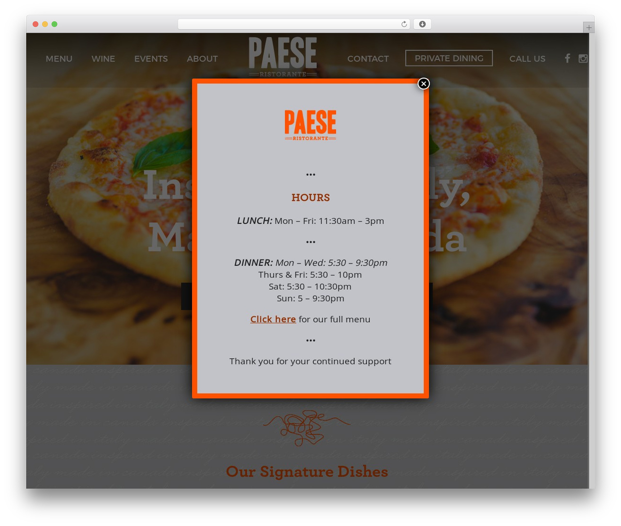 Lambda best restaurant WordPress theme - paeseristorante.com