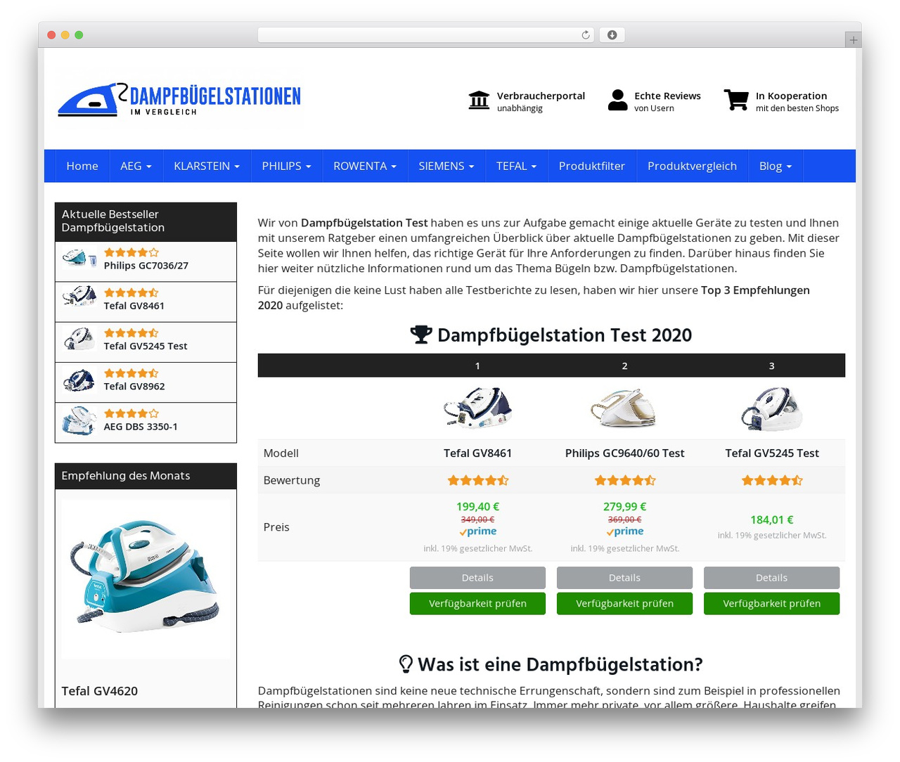 WordPress theme Affiliate Theme - dampfbuegelstationtests.com
