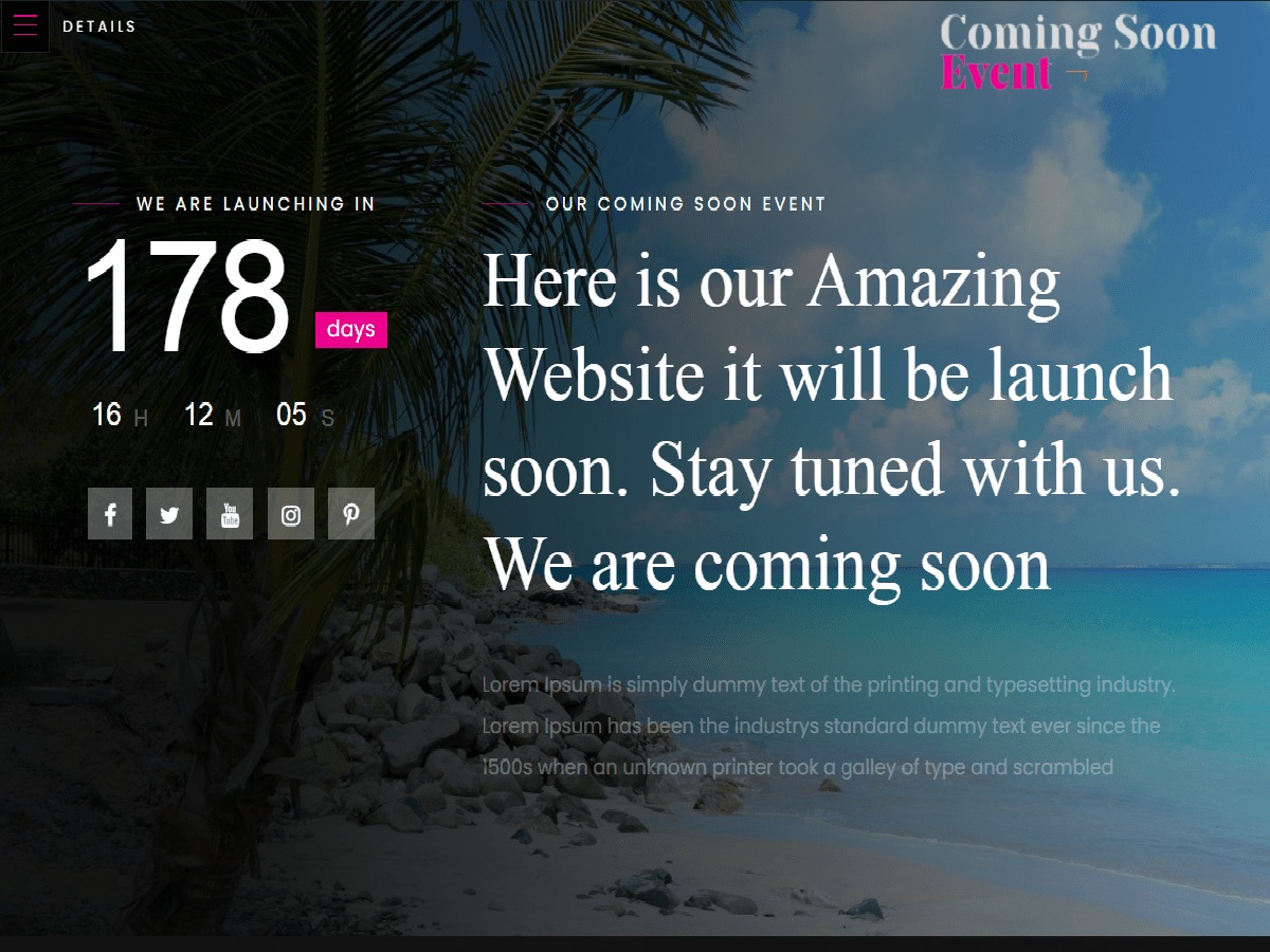 Coming Soon Event business WordPress theme