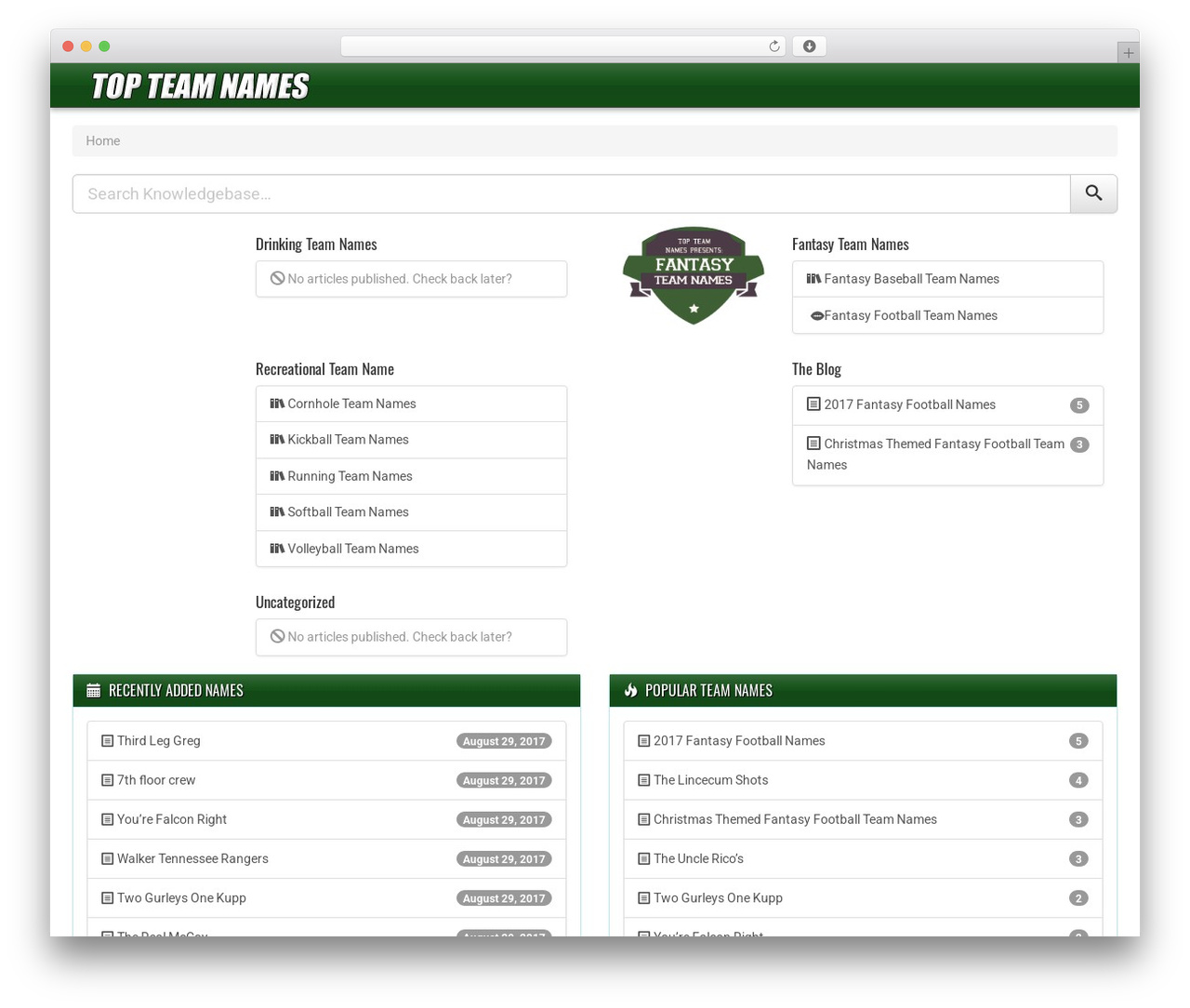 WordPress theme WP Knowledge Base - topteamnames.com