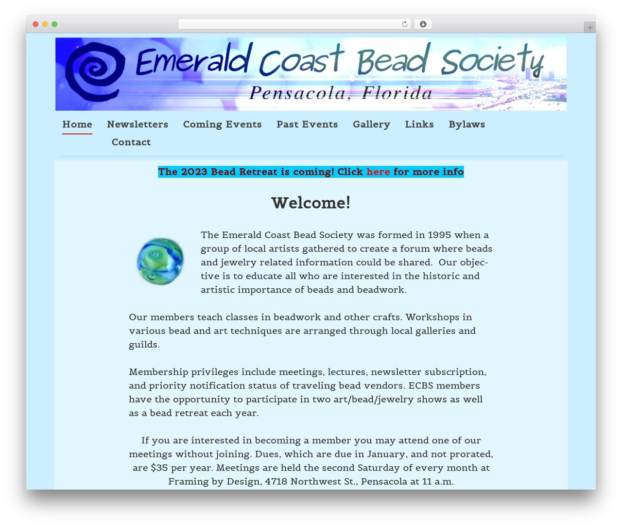 BigBlank2 WordPress theme - emeraldcoastbeadsociety.com