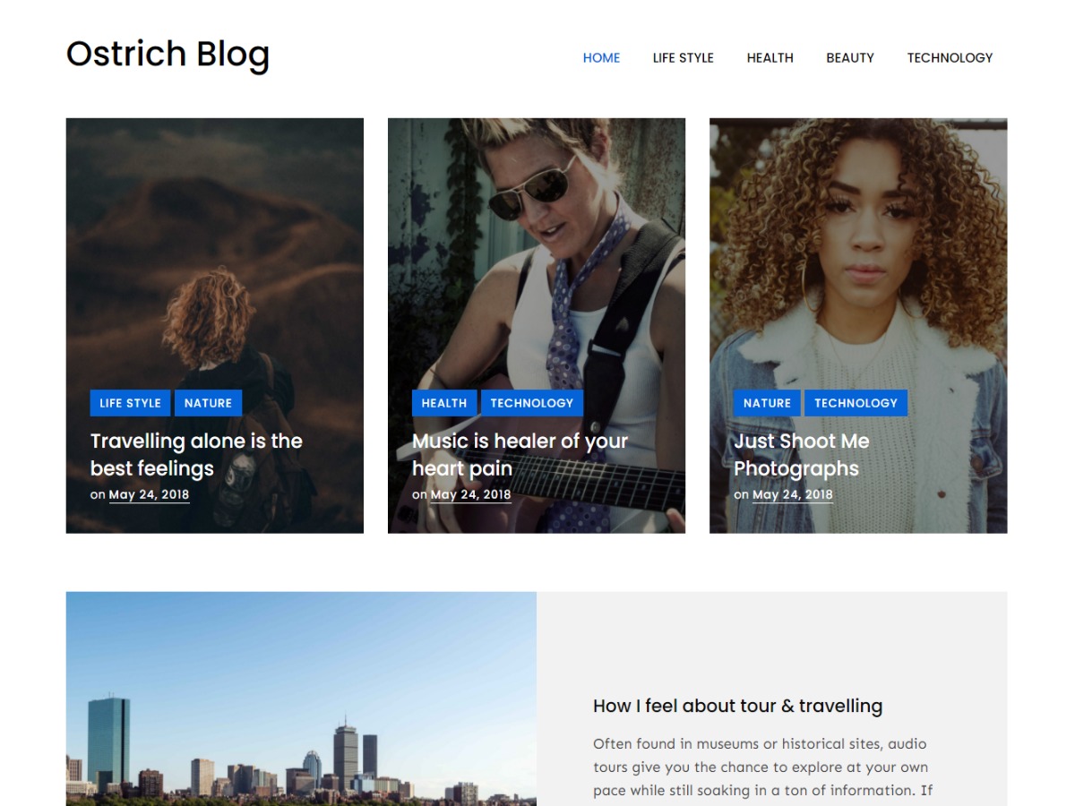 ostrich blog WordPress blog template