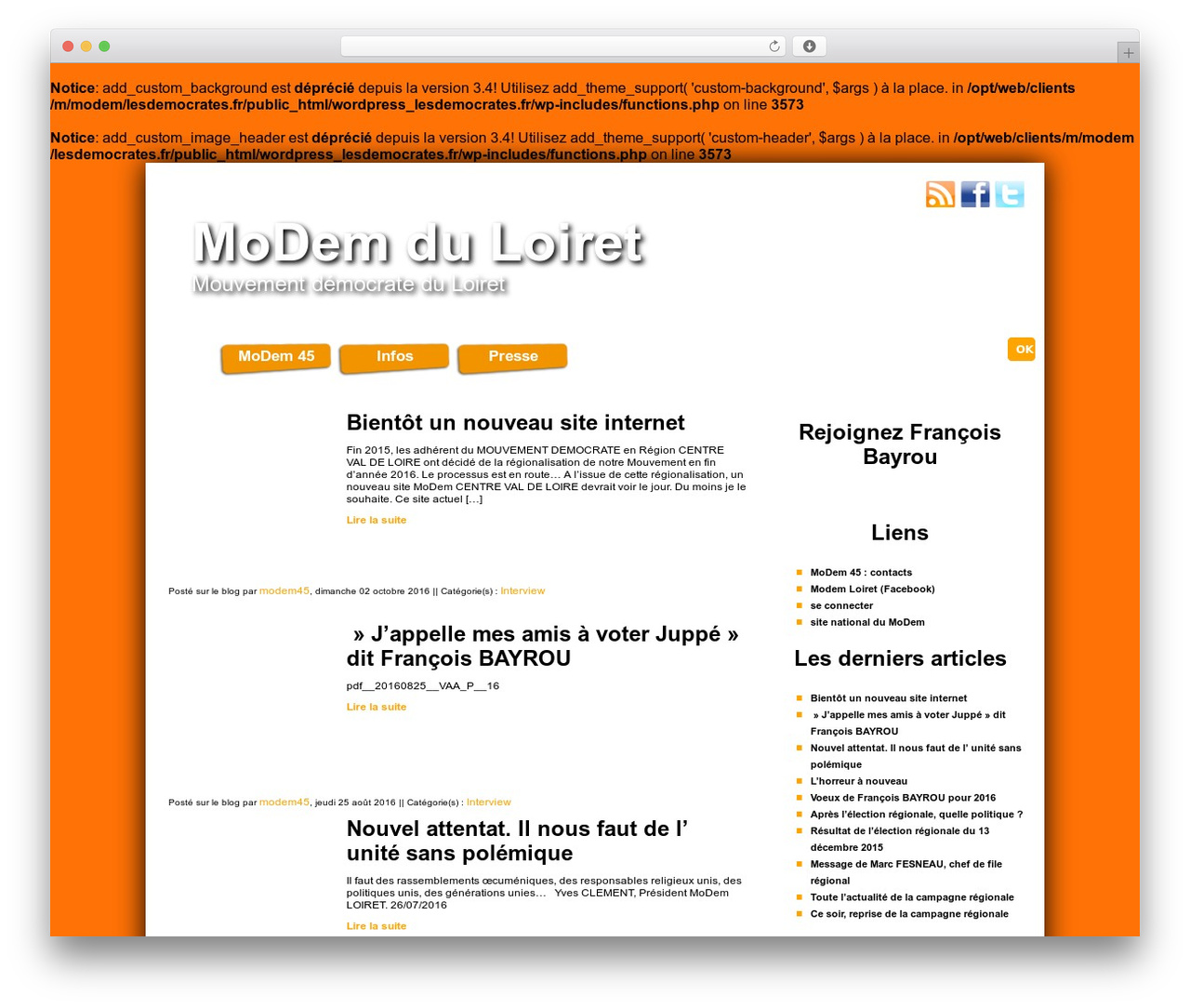 Fédération 2012 theme WordPress - modem45.lesdemocrates.fr