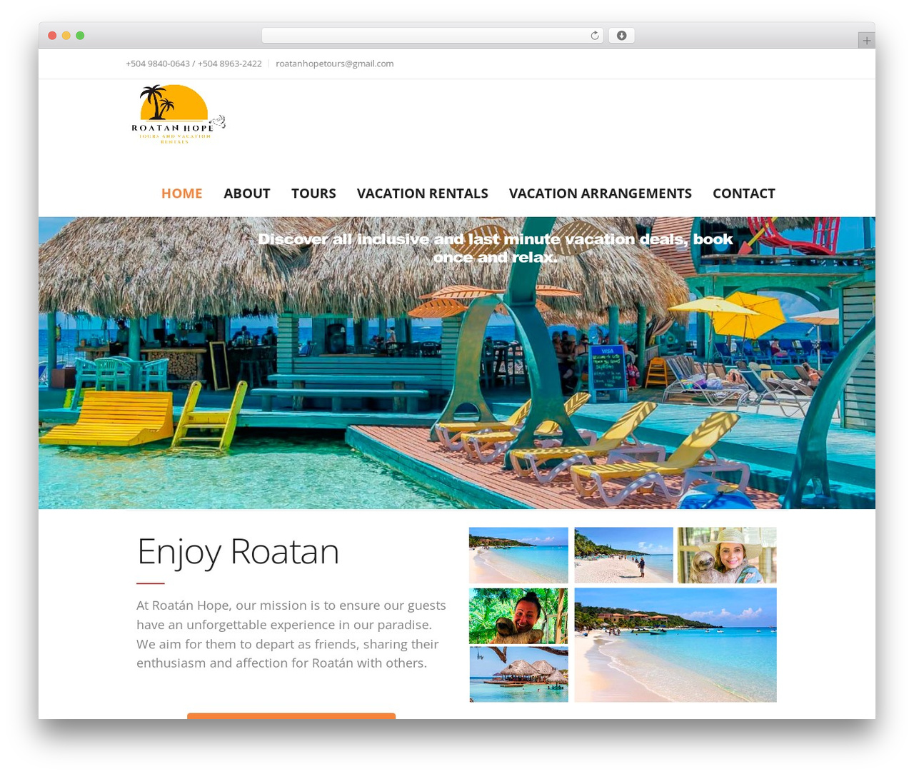 LeadEngine WordPress page theme - roatanhopetours.com