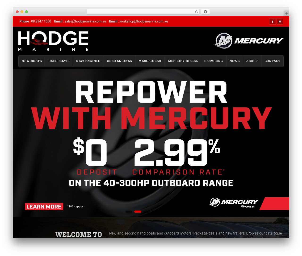 WordPress website theme Default Responsive Boat Deck - hodgemarine.com.au