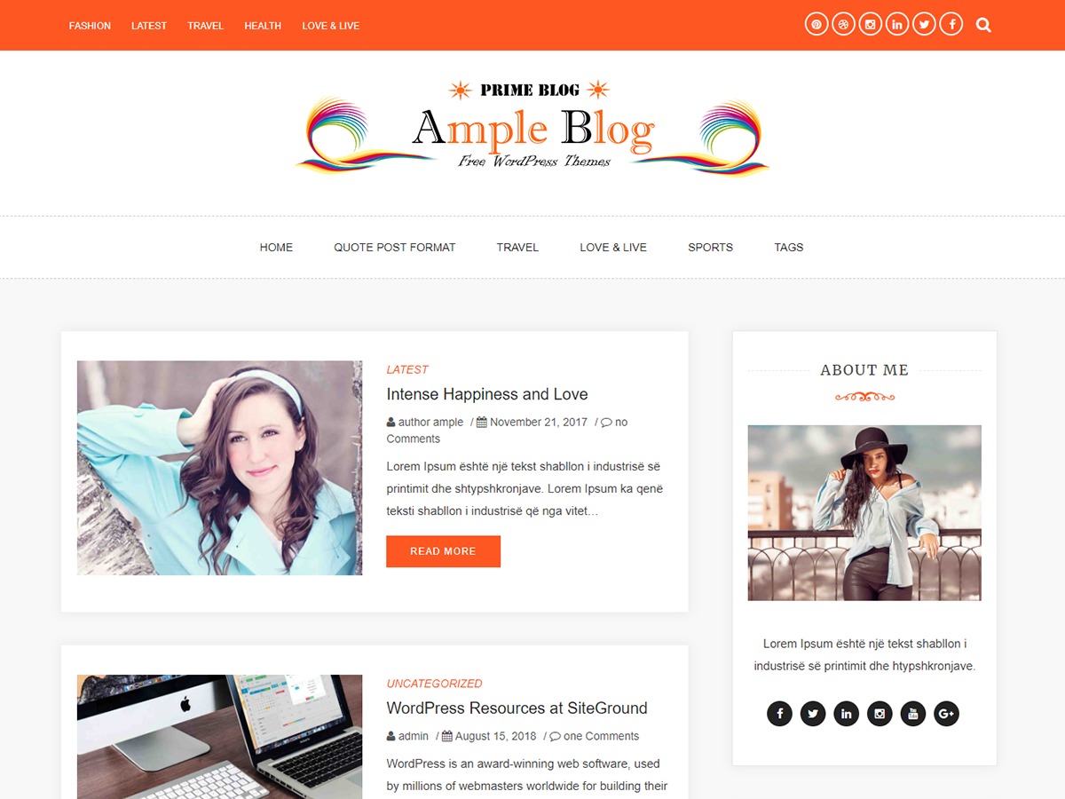 Ample Blog WordPress blog theme