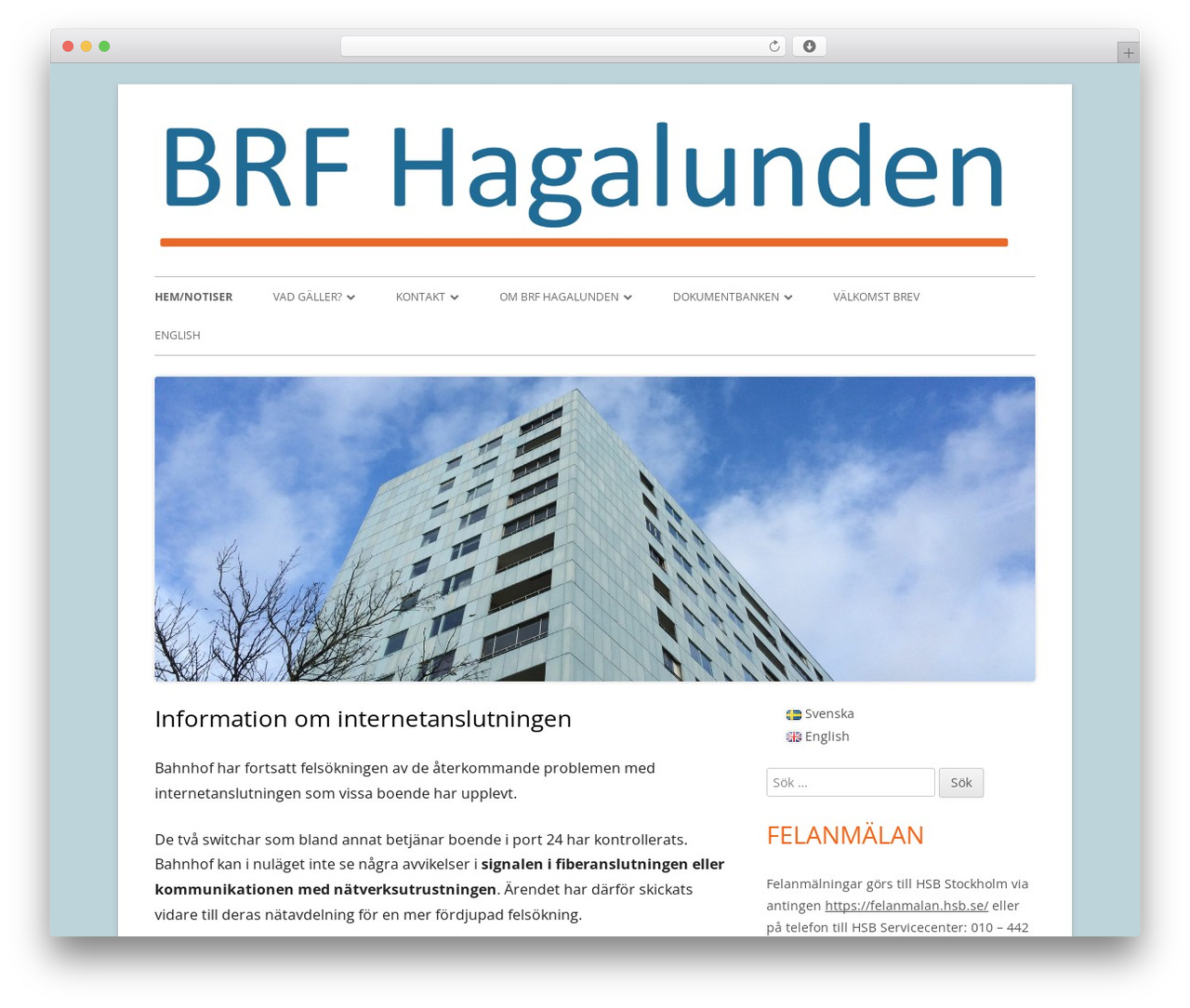 Tiny Framework theme WordPress - hagalunden.se