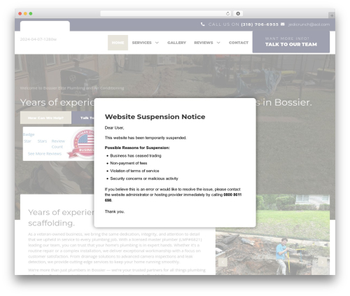 Website suspension popup WordPress plugin - plumberbossier.com
