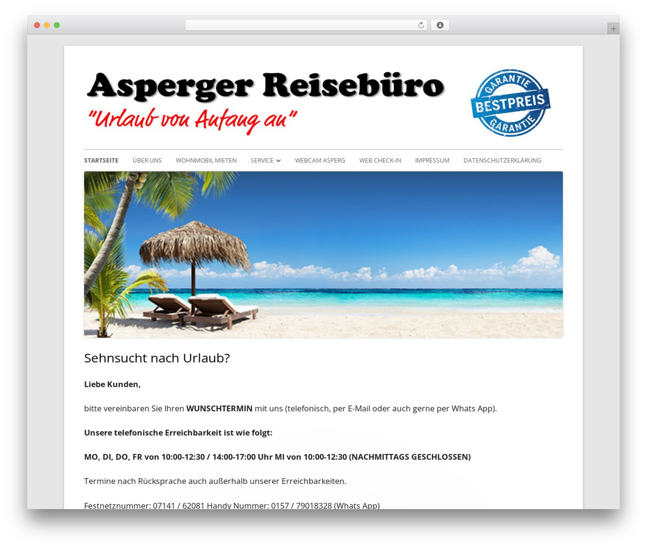 WordPress website theme Tiny Framework - asperger-reisebuero.de