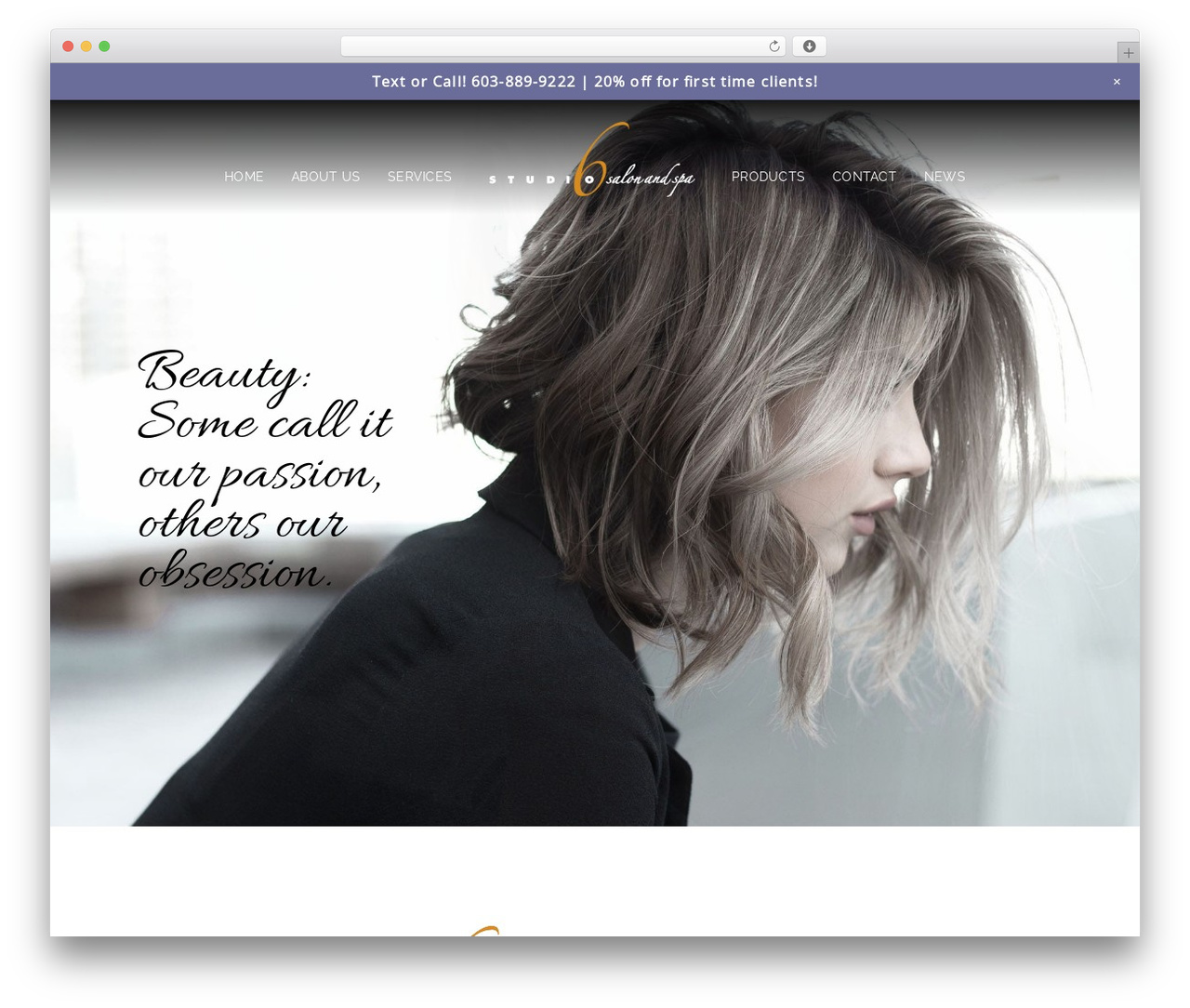 Studio6 WordPress theme - studio6salonandspa.com