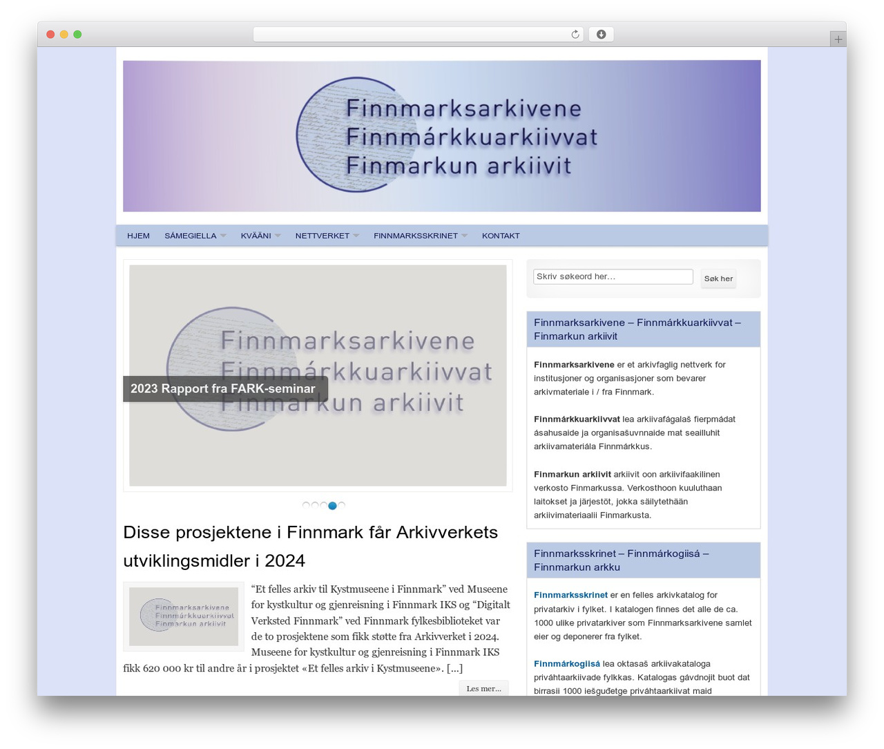 Swift Basic WordPress theme - finnmarksarkivene.no