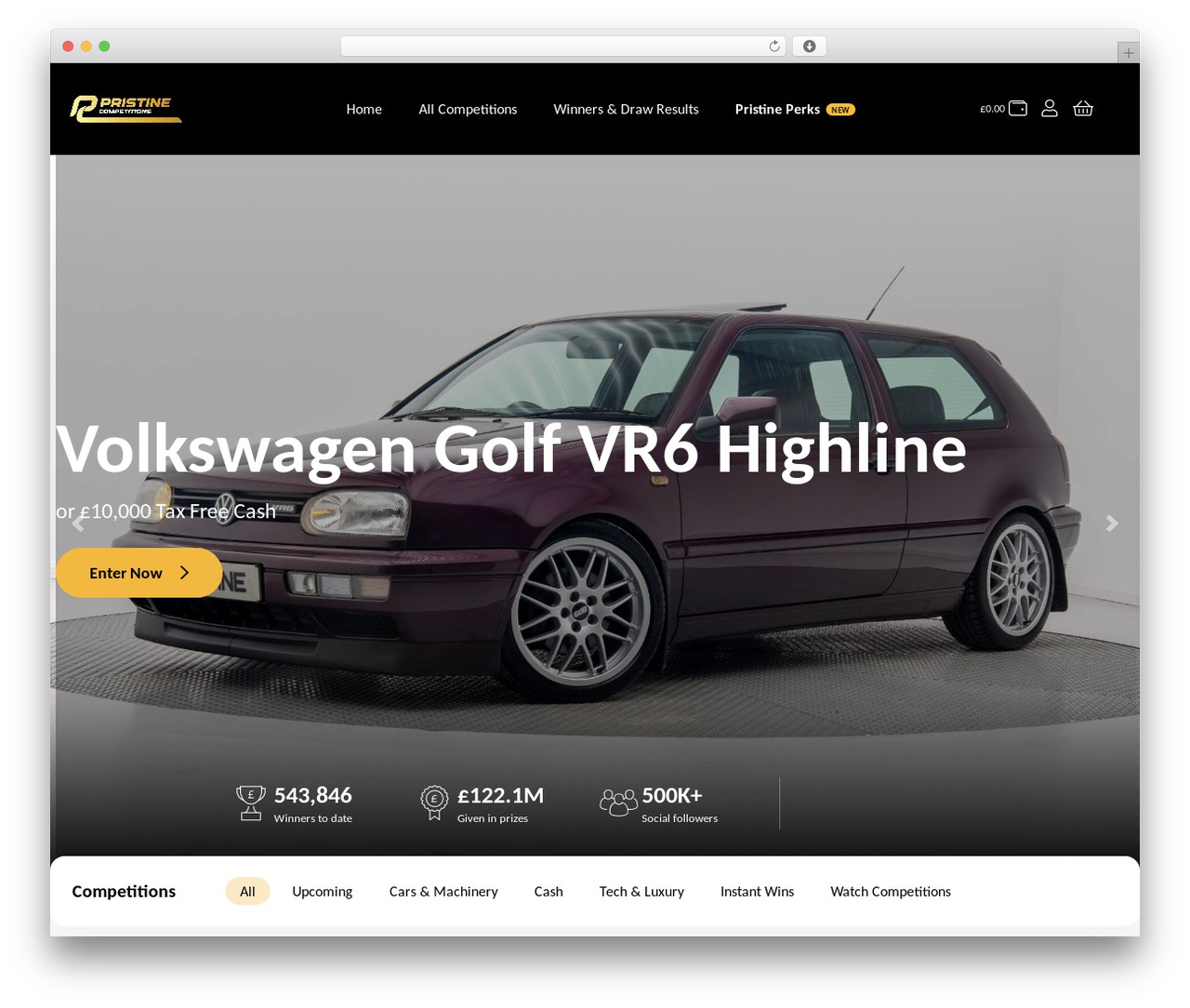 WordPress theme WooCommerce Lottery - www.pristinecompetitions.co.uk