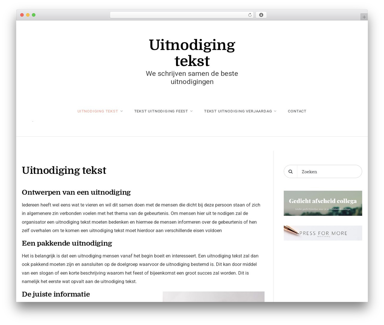Markup WordPress website theme - uitnodiging-tekst.nl