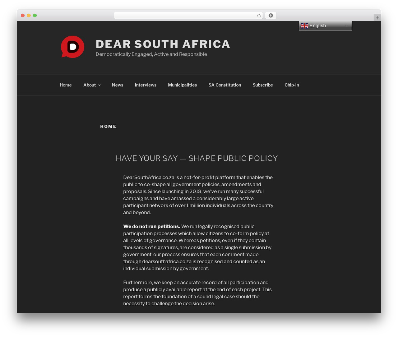 Twenty Seventeen WordPress theme - dearsouthafrica.co.za