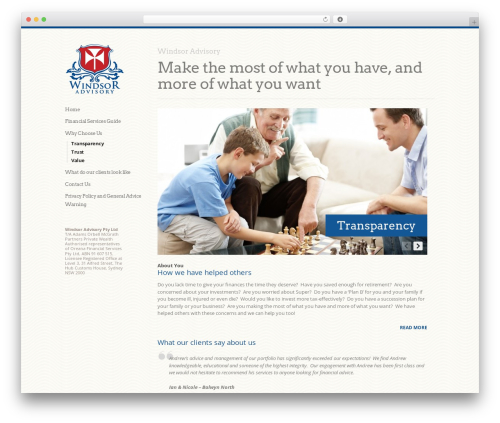 WordPress theme Infinity - windsoradvisory.com.au