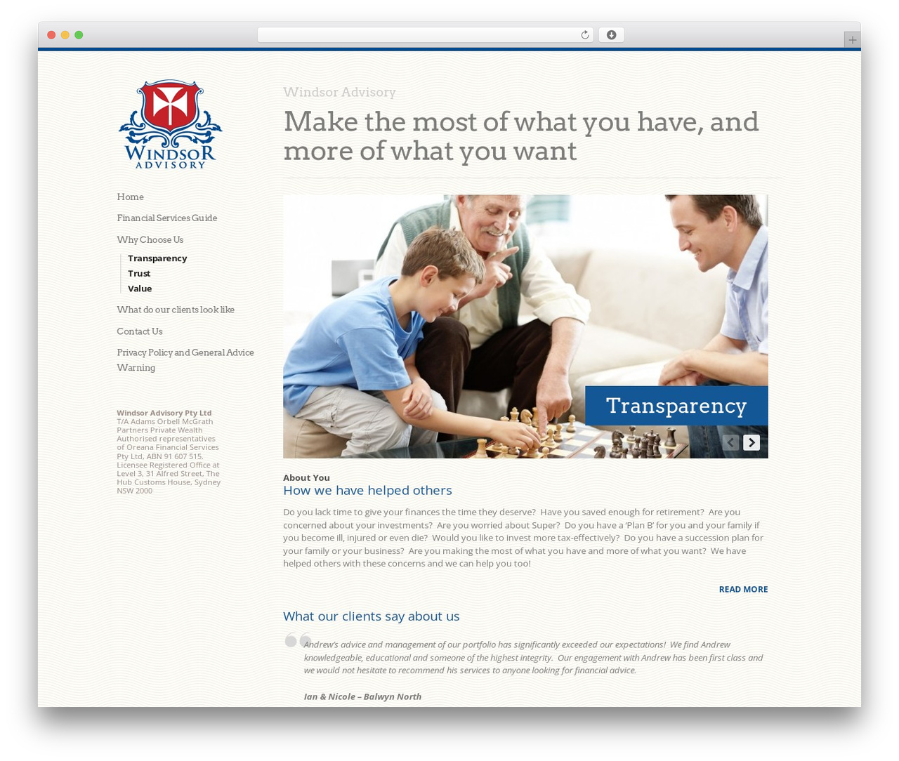 WordPress theme Infinity - windsoradvisory.com.au
