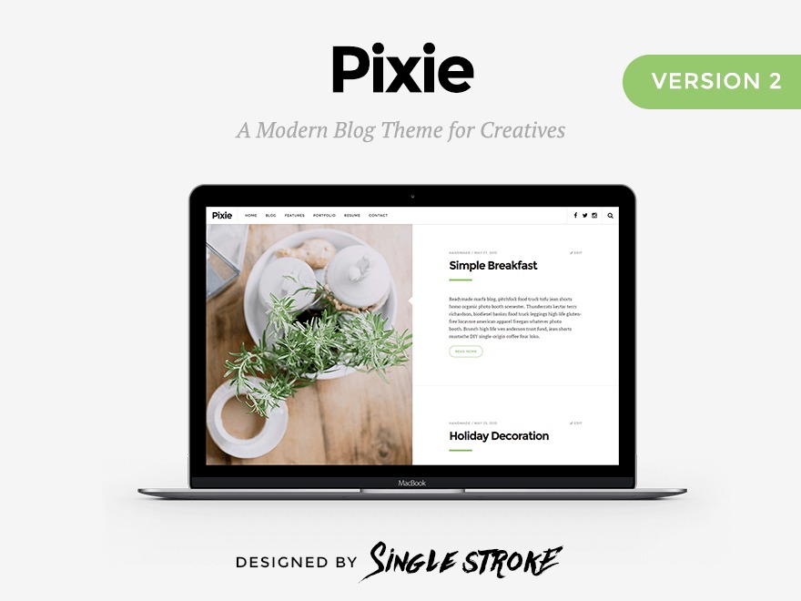 Pixie WordPress blog theme by Single Stroke
