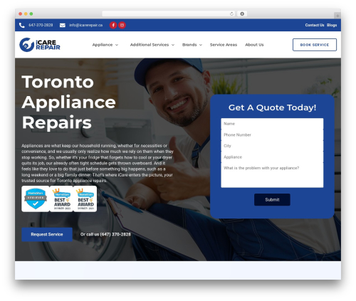 Bespoke WordPress theme - www.icarerepair.ca