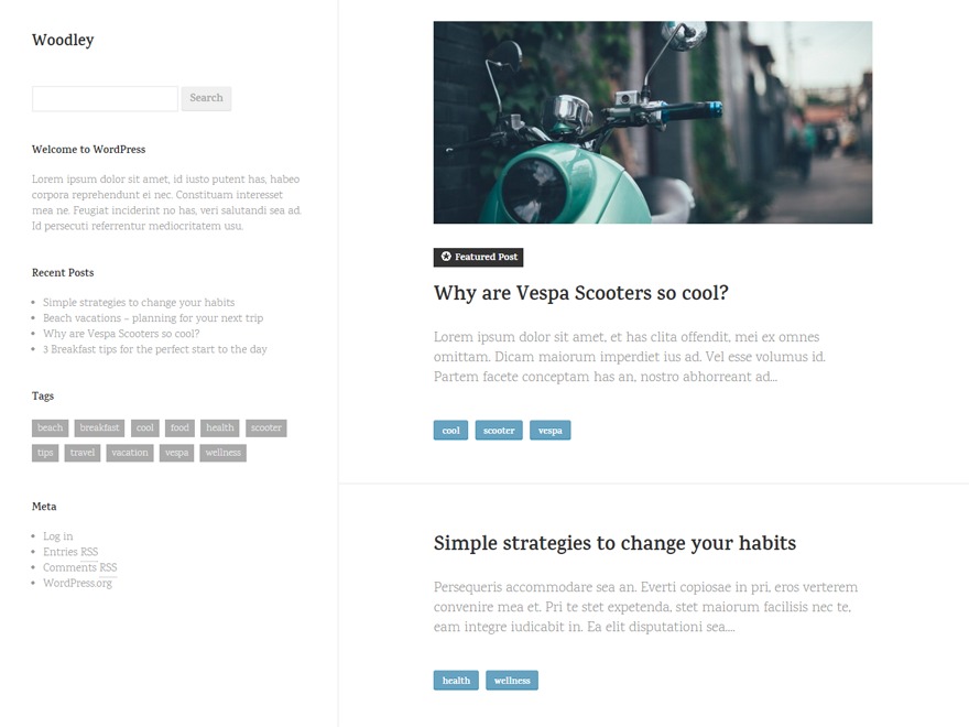 Woodley WordPress theme by Michael Burrows