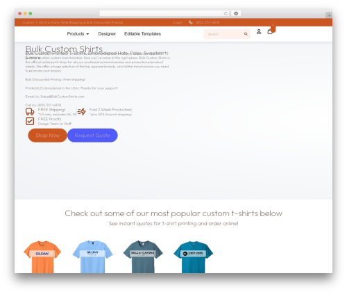 Cazrom web builder WordPress plugin - bulkcustomshirts.com