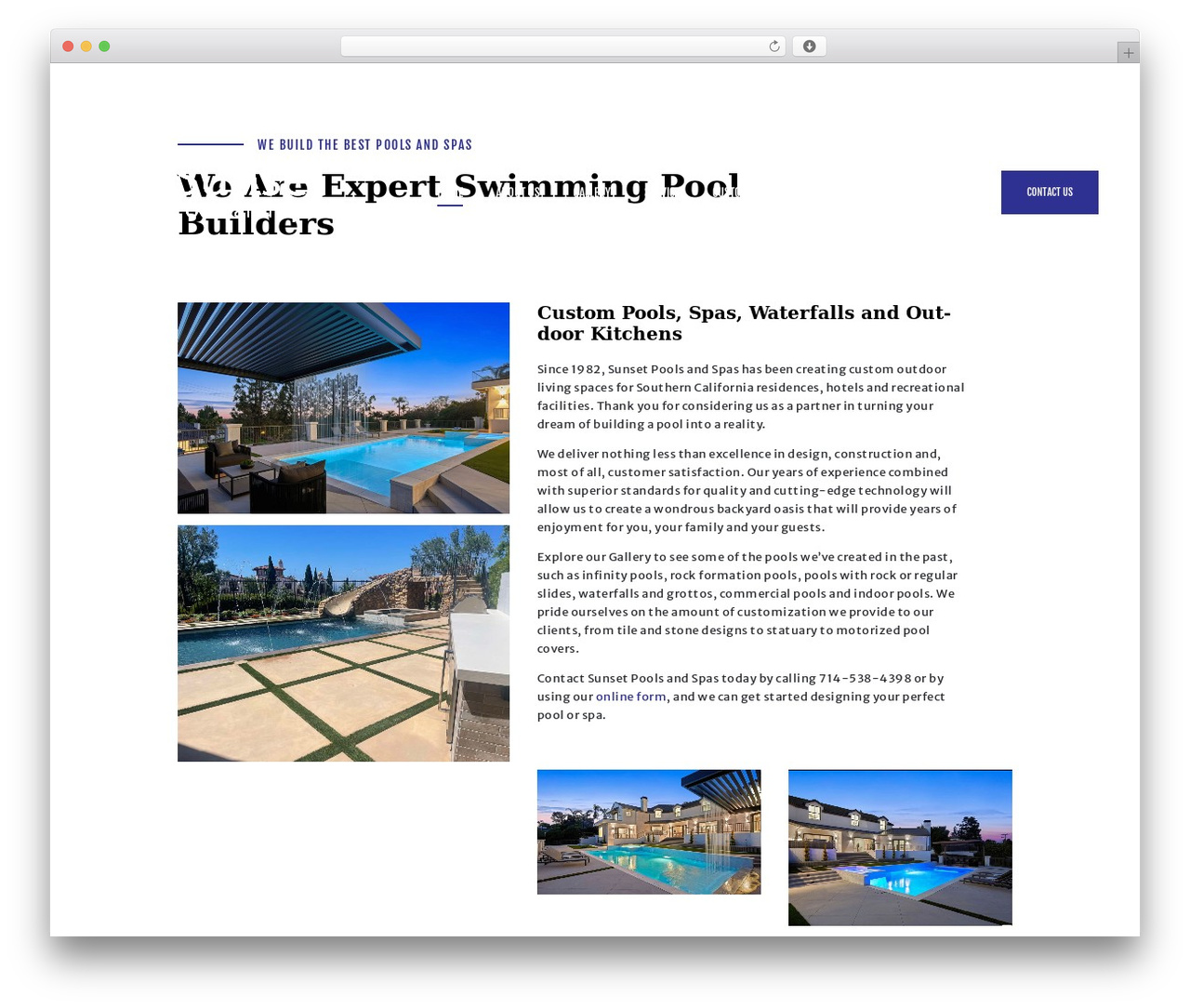 Bassein WordPress theme design - sunsetpoolsandspas.com