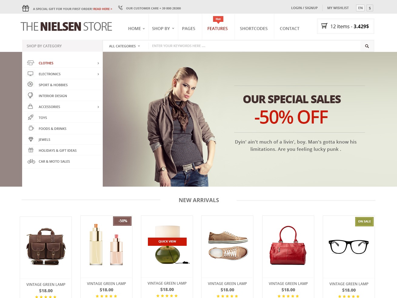 Nielsen (shared on wplocker.com) WordPress store theme
