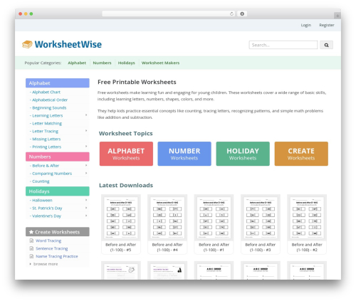 WordPress theme WorksheetWise - worksheetwise.com