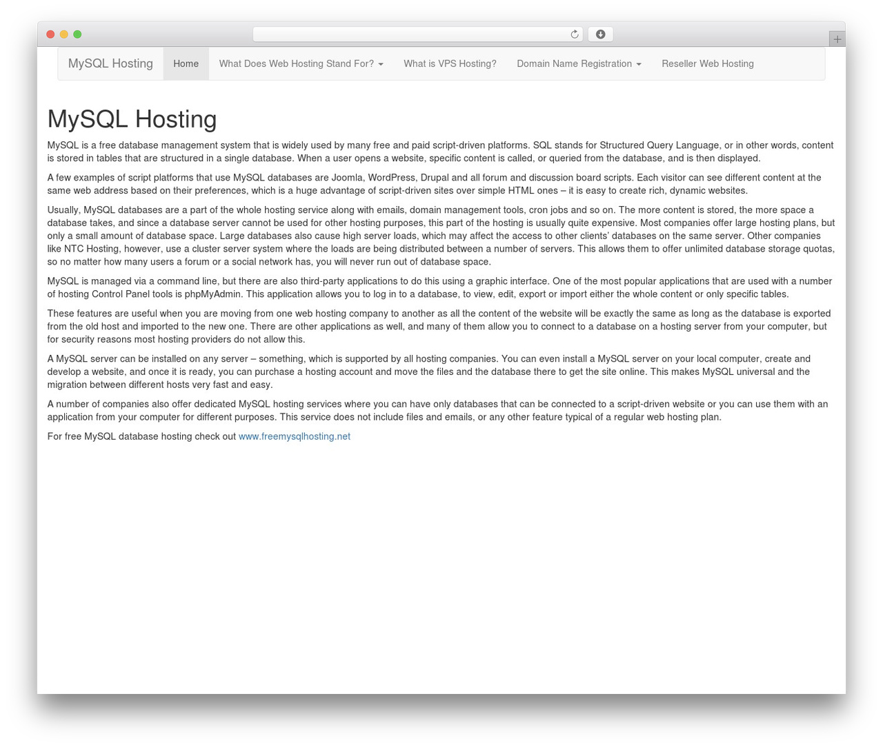 WordPress theme Bootstrap - mysql-hosting-service.com