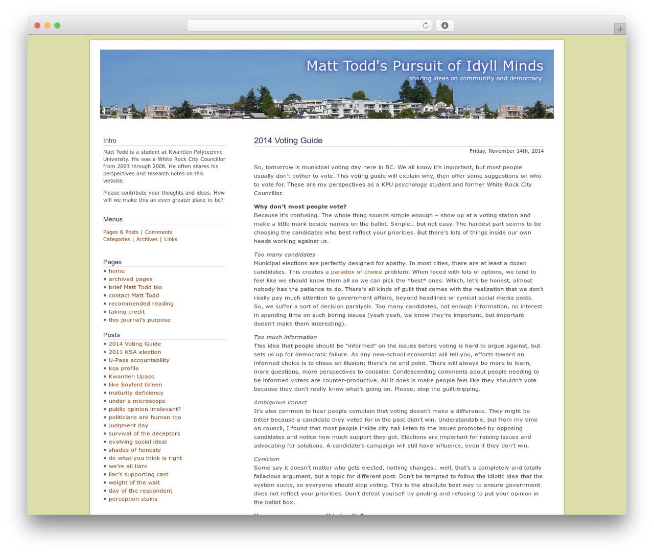 Falling Leaves WordPress theme design - matttodd.ca