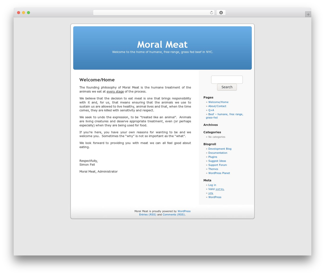 WordPress Default WordPress website theme - moralmeat.org