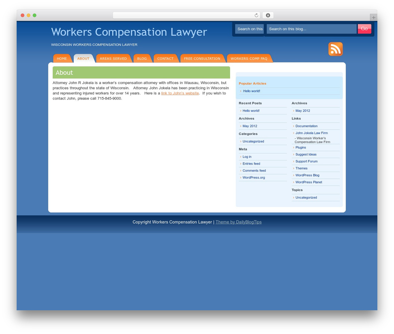 DeepBlue WordPress theme - mycomplawyer.com