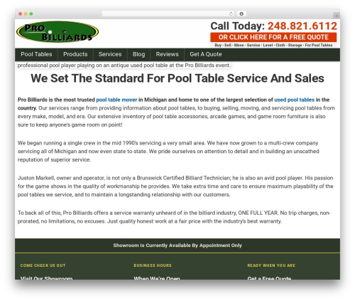 Pro Billiards WordPress theme - pooltableservice.com