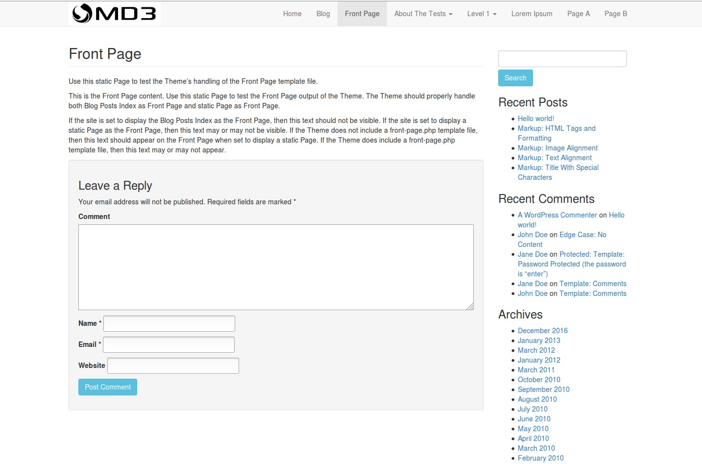 WordPress theme wpmd3Theme by MD3