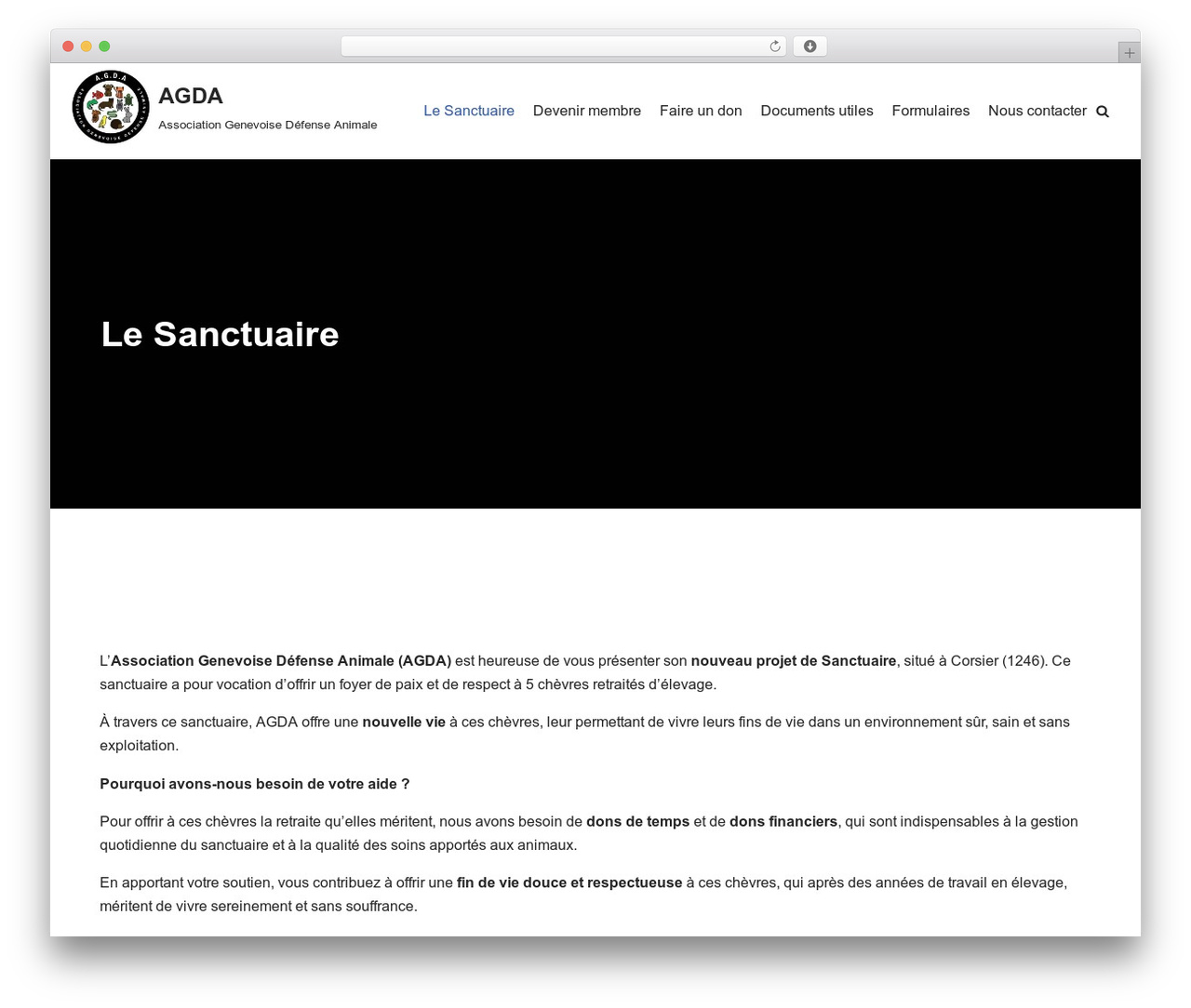 WordPress theme Neve - associationdefenseanimale.ch