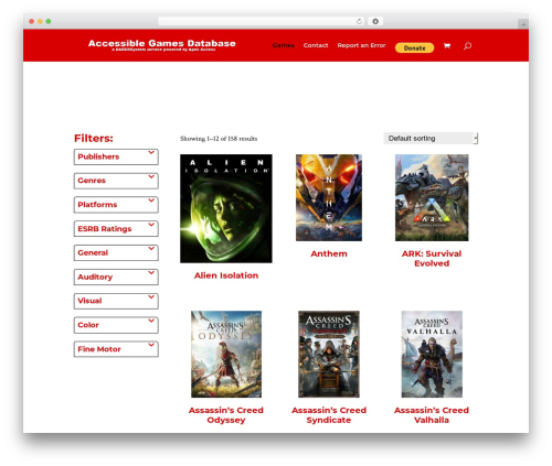 Dagersystem WordPress gaming theme - accessiblegamesdatabase.com