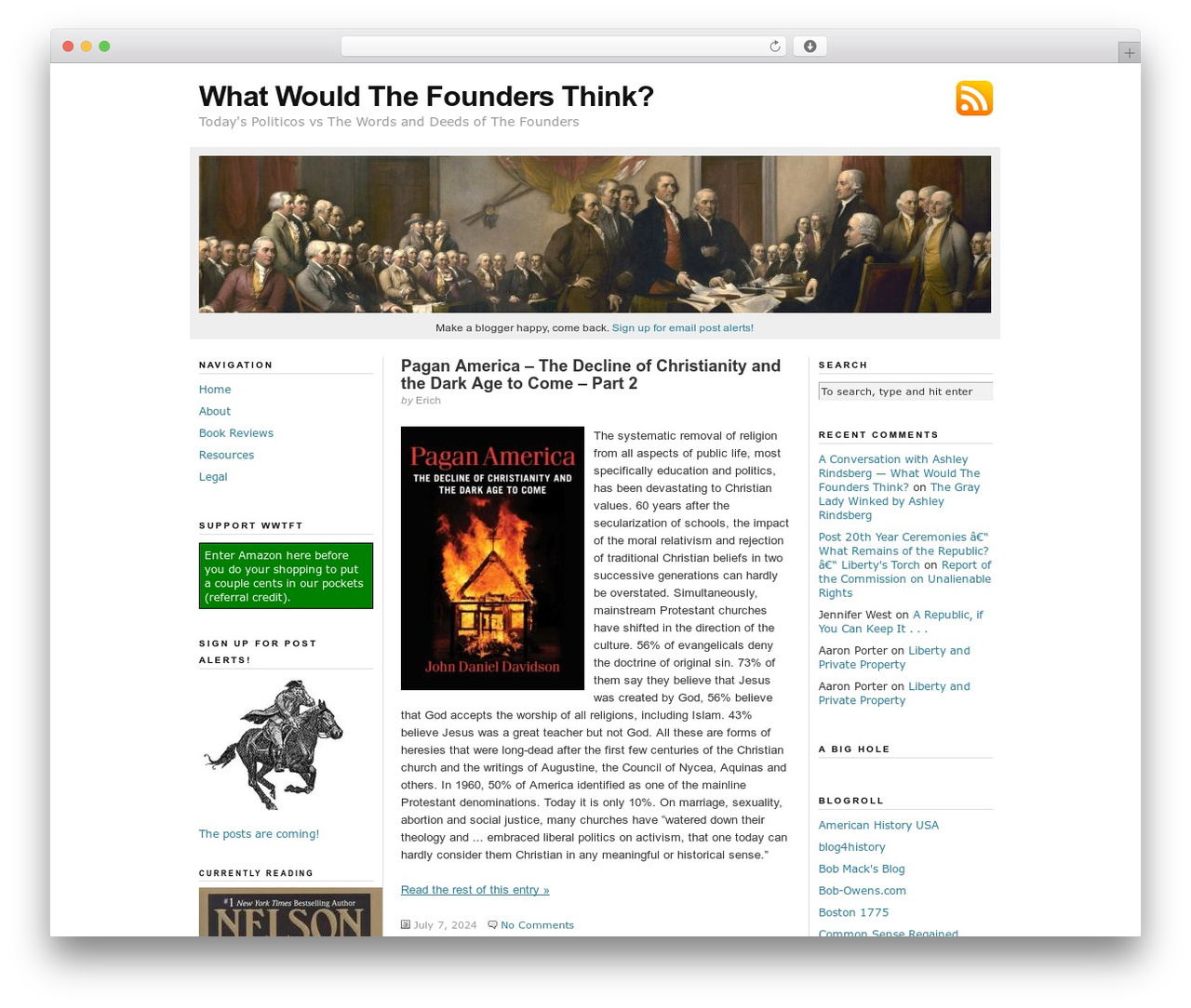 Neoclassical WordPress theme - whatwouldthefoundersthink.com