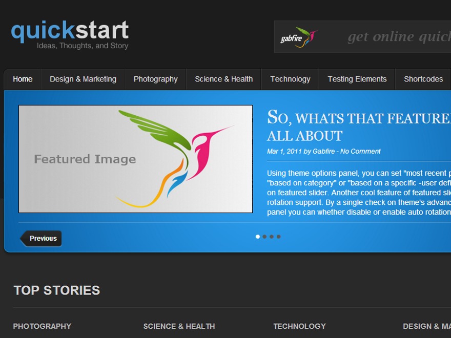 quickstart WordPress theme design by Gabfire Themes