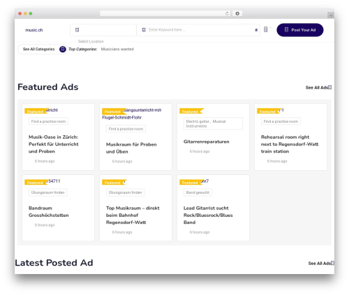 Classified listing toolkits WordPress plugin - music.ch
